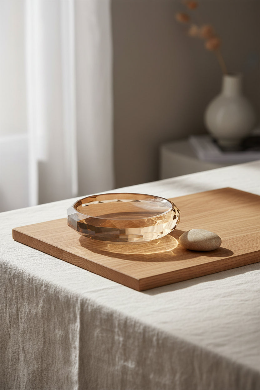 Vide-poches de luxe en cristal avec forme ambrée facettée pour coiffeuse et entrée