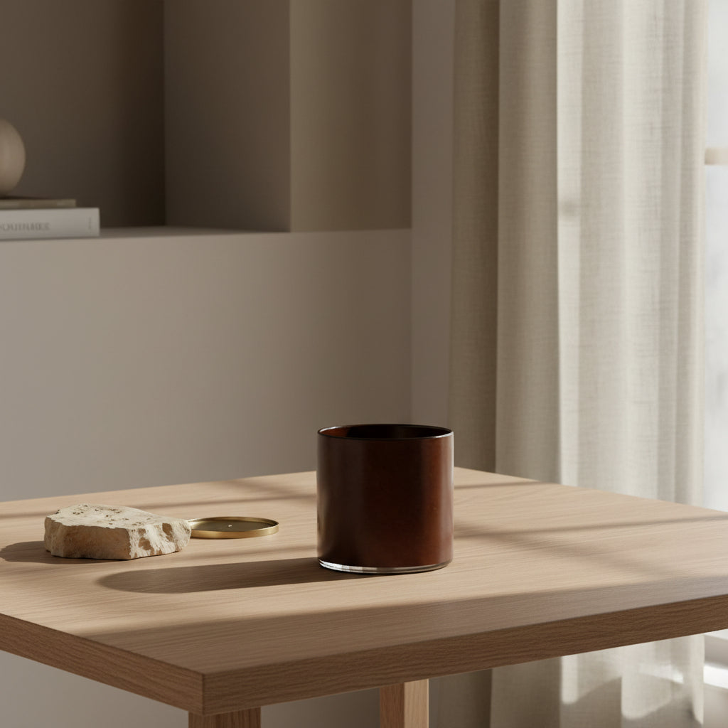 Bougie moderne en cire de soja dans un pot en verre, parfum poivre rose, girofle, bois de santal, patchouli pour salon et chambre à coucher