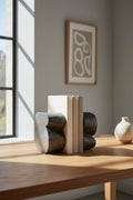Serre-livres minimalistes en marbre brut noir ou blanc pour bureau et salon