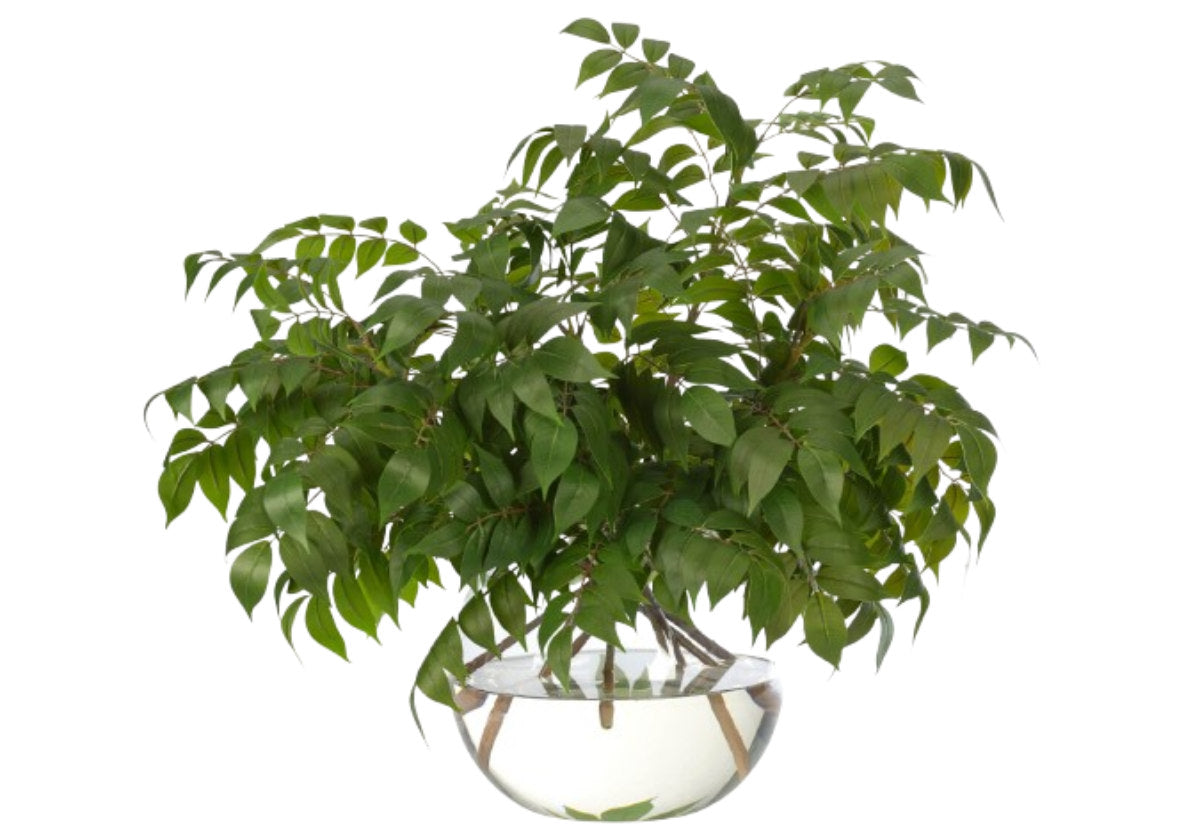 Tige de feuille de glycine artificielle avec vase bulle en verre vert pour salon et salle à manger