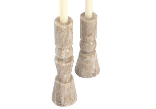 Bougeoir conique en marbre classique avec motif géométrique taupe crème pour salle à manger et salon