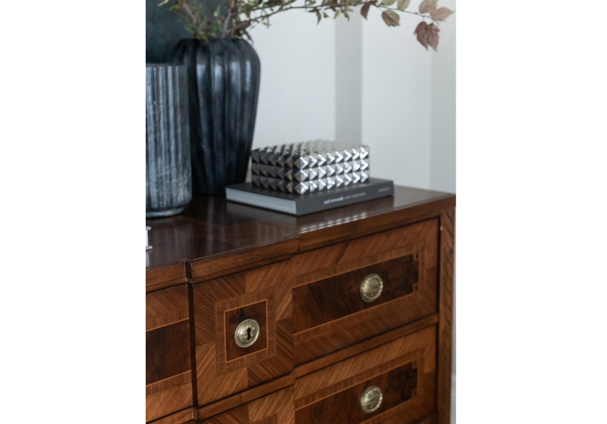 Boîte de rangement moderne en bois à double compartiment cloutée de platine pour coiffeuse et bureau