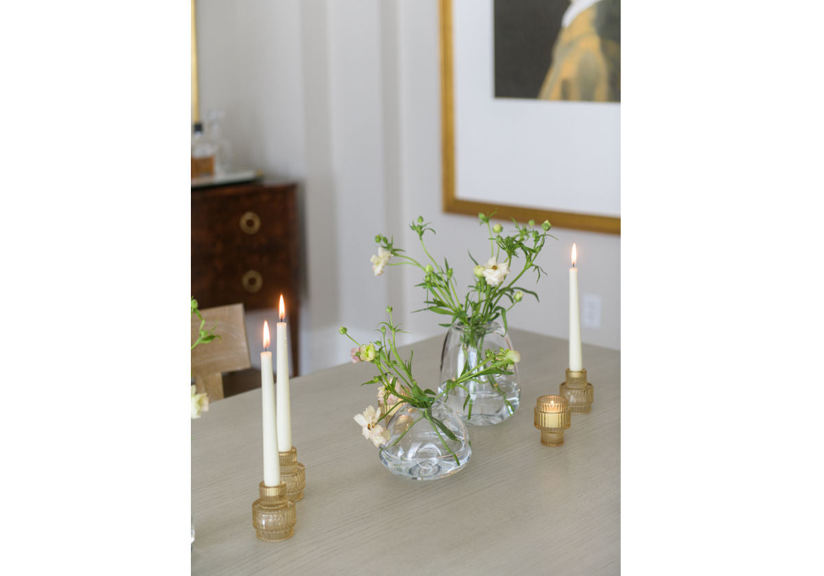 Bougeoir en verre vintage avec forme texturée nervurée pour la salle à manger et le salon
