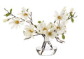 Branche de magnolia blanc synthétique naturel avec vase en verre transparent pour salon et entrée