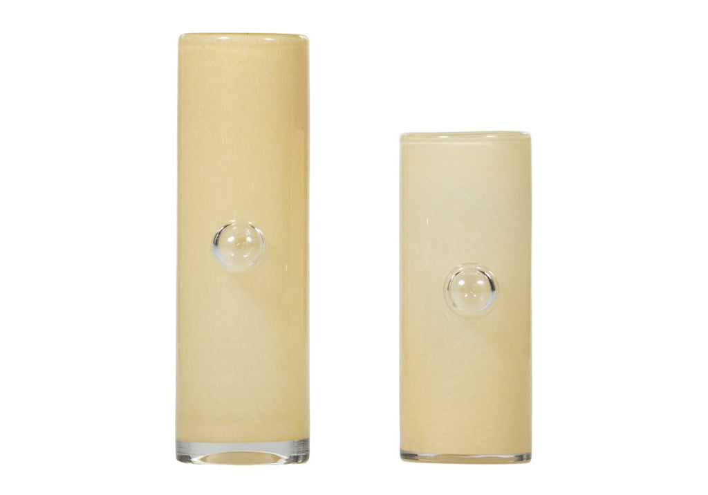 Vase moderne en verre soufflé à la main avec détail bulle jaune beurre pour salon et salle à manger