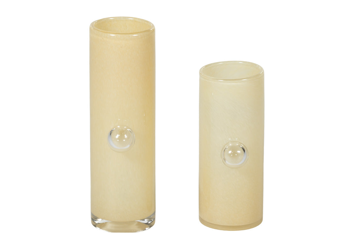 Vase moderne en verre soufflé à la main avec détail bulle jaune beurre pour salon et salle à manger
