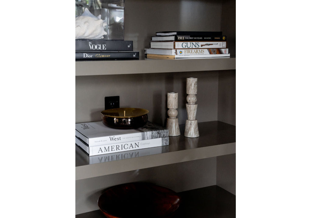 Bougeoir conique en marbre classique avec motif géométrique taupe crème pour salle à manger et salon