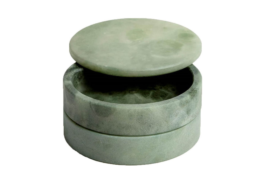Boîte de rangement pivotante en pierre naturelle avec double compartiment en albâtre vert pour coiffeuse et bureau